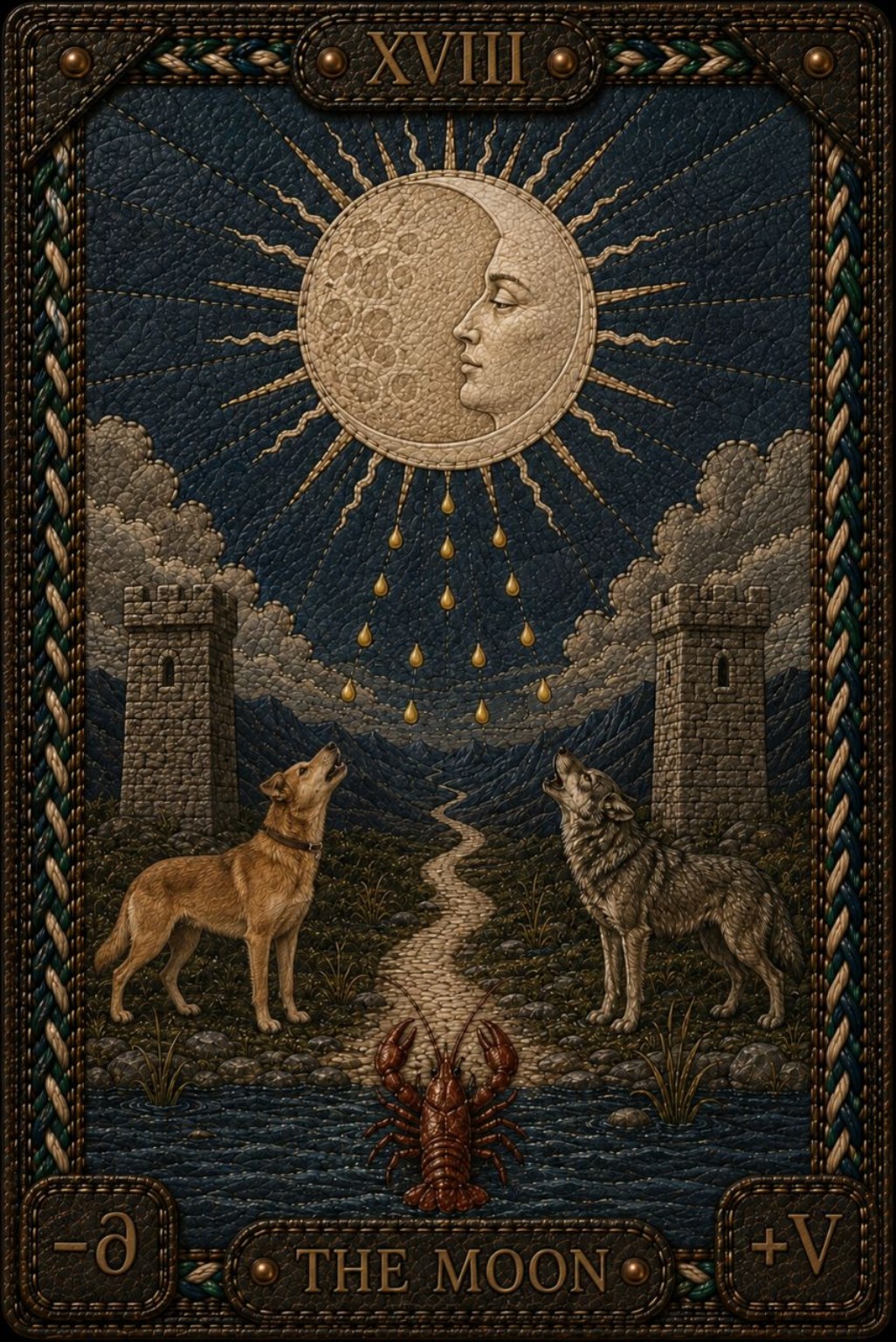 La Lune, XVIII — carte de Tarot originale de Pavel Medvedev